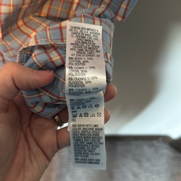 Quiksilver Shortsleeve Plaid Blue Button Up Mens XL Tropical Pocket Surfing EUC - Picture 11 of 11